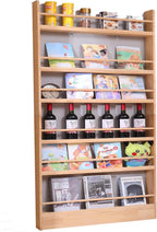 Wooden Kids Bookshelf, Wall Mount 6-Tier Behind The Door Shelf, Organizer for Toys and Books, Space-Saving Wall Mount Narrow Book Shelf