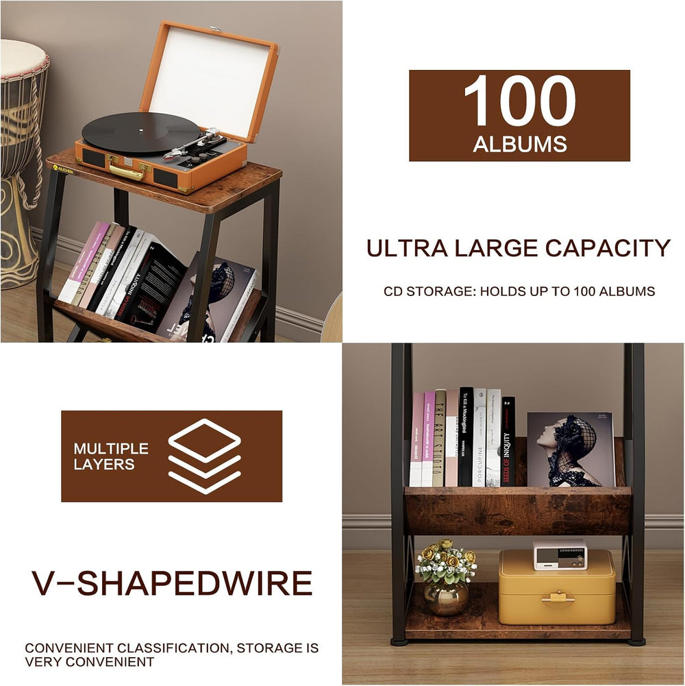 MULKHOME 3-Tier Accent End Table with Magazine Holder Shelf, Metal Frame, Scr...