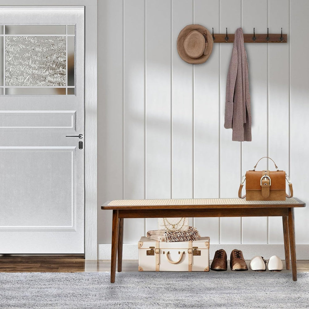 Solid Wood Kitchen Dining Bench, 39.4" Entryway Bench, Walnut | Mid Cent...
