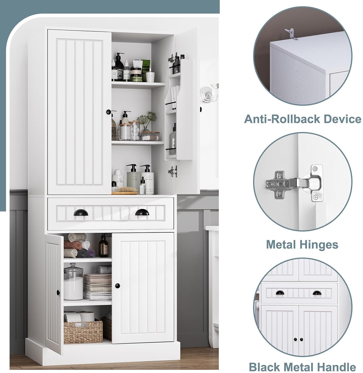 72" Pantry Cabinet, Tall Kitchen Pantry Cabinet with Adjustable Shelves & 6 Door Shelves, Kitchen Storage Cabinets with Drawer, 2 Cabinets, Cupboard for Living, Dining Room, Bathroom, White