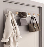 Coat Rack Wall Mounted,White Coat Hooks Adhesive & Screw in,Anti-Tear Wooden Ball Hook Rail, Heavy Duty Metal Coat Hangers for Entryway, Bathroom, Bedroom, Kitchen 2PACK (4-tri Hooks)