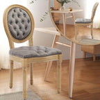 Upholstered Dining Chairs Set of 4 French Country Oval Fabric Back Kitchen Side Chair with Wood Legs for Dining Room, Kitchen, Restaurant(Grey-Velvet)