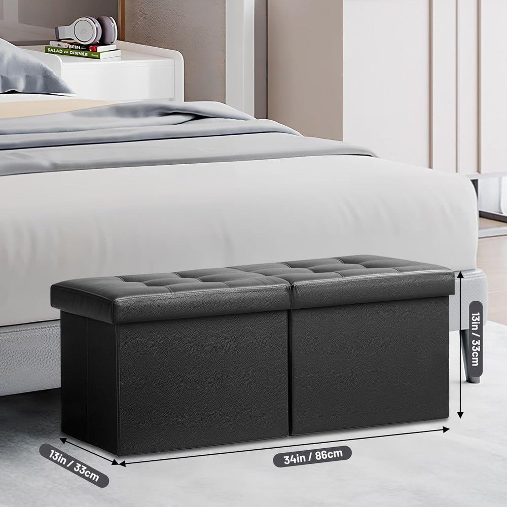 AmasSmile Footrest Ottoman Storage Bench,34" Leather Folding Chest,Black...