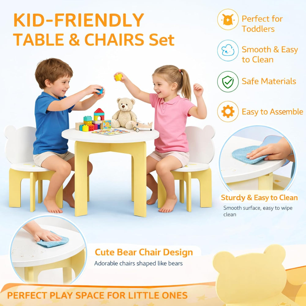 3-Piece Table & Chair Set, Cute Bear-Back Chairs | Ages 3-8 Boys & Gi...