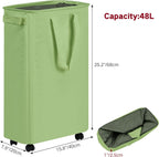 efluky Slim Laundry Hamper with Wheels, Rolling Laundry Basket for Clothes, Small Laundry Basket for Bedroom, Dorm and Laundry Room, 60L (12.7 Gallons) Green