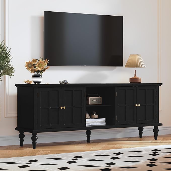 3More 67" Mid Century Modern TV Stand with Window Design,Wood Entertainm...