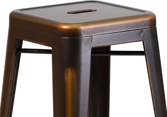 Flash Furniture Kai Commercial Grade 30" High Backless Distressed Copper Metal Indoor-Outdoor Barstool