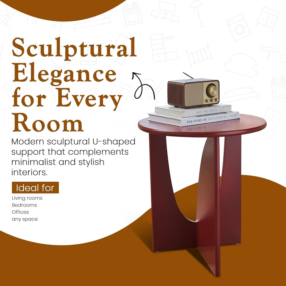 KB Designs - Side End Table Modern Round Wood Accent Table with Sculptural U ...