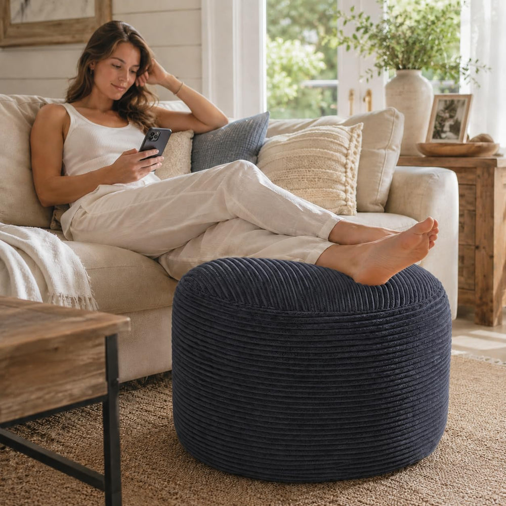 Round Stuffed Pouf Ottoman, Foot Stool Ottoman,Corduroy Poufs with Foam Chunk...
