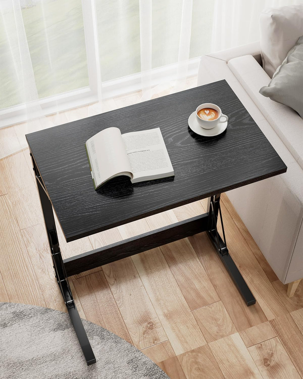 Tatub Folding TV Tray 1PCS, 24" Wide C-Shaped Couch Table, Dark Black