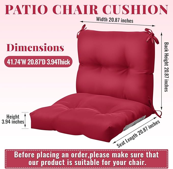 Geetery Outdoor Chair Cushions Set of 4 for Patio Lawn Furniture Wicker Rocking Dining Chairs 42x21x4 Inch High Back Seat Pads Replacement with Ties Weather-Resistant Fade-Resistant Indoor(Dark Red)