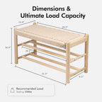 Solid Wood Entryway Bench with Shoe Storage, Rustic Oak Wood and Woven Design 31.5 Inch Long Seating for Living and Dining Rooms, 3-Tier Nature