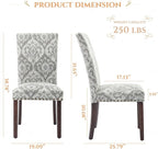 COLAMY Upholstered Dining Chairs with High Back – Breathable Fabric, Solid Rubber Wood Legs, Comfortable Padded Seat for Dining Room, Kitchen, Living Room – Classic Gray Damask Pattern,Set of 4