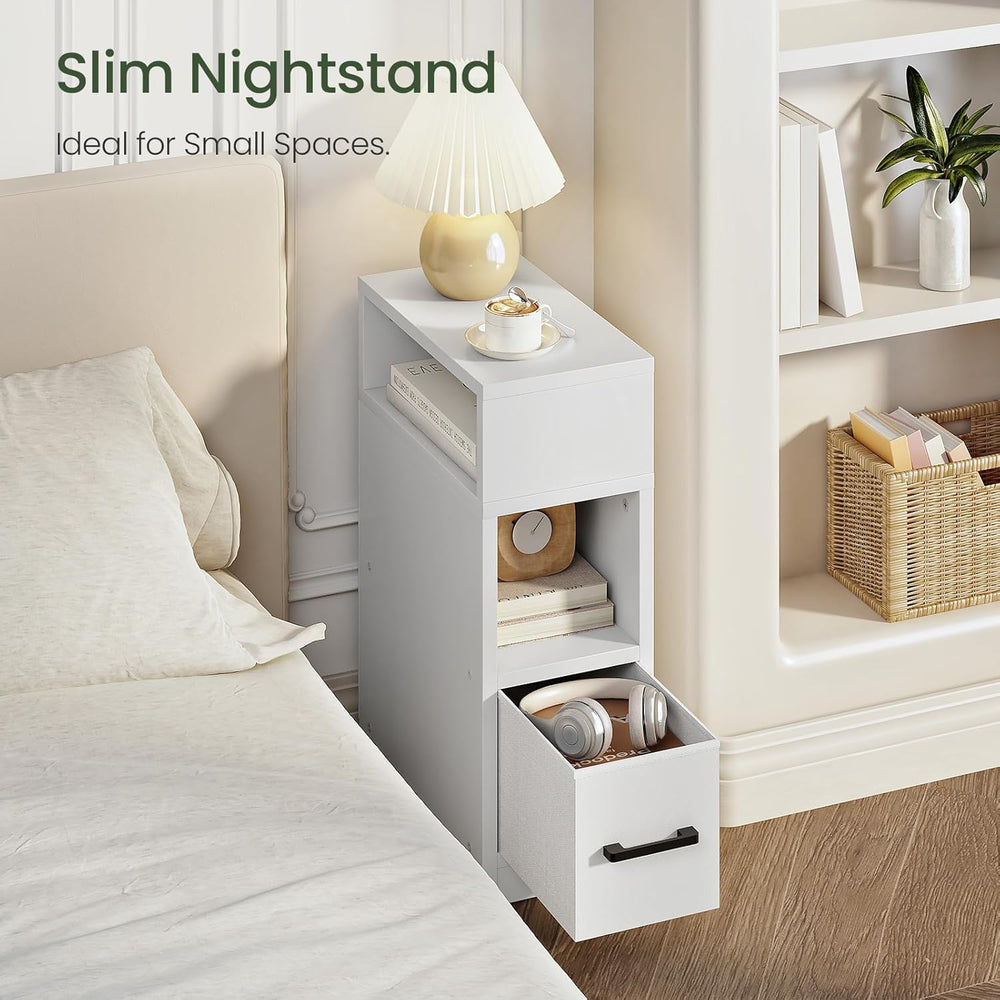 CHOEZON Small Narrow Side Table and Nightstand with Drawer Bundle, Skinny End...