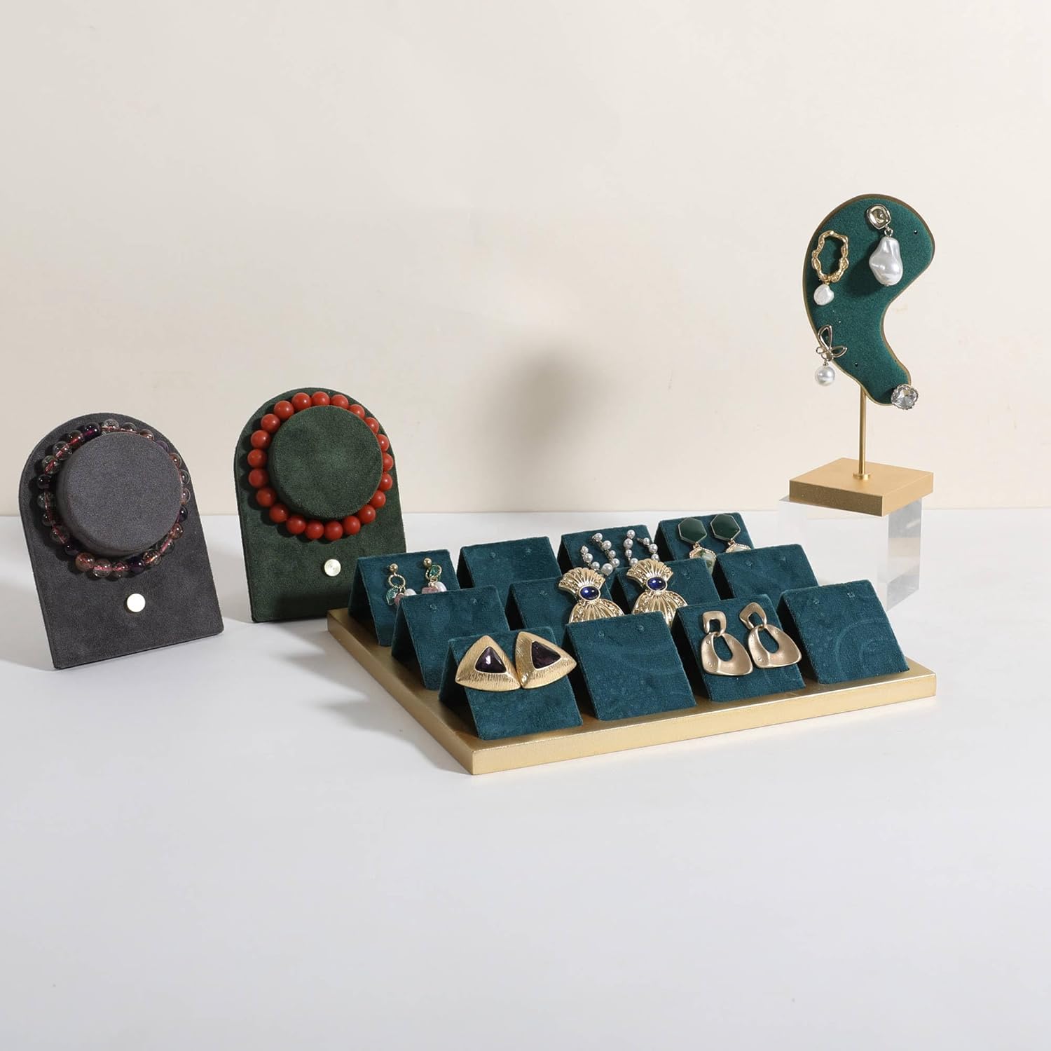 GemeShou Golden coated earring display stand for selling, velvet stud earring holder for jewelry display, Jewlery earring storage organizer tray, studs holder jewelry organizer【Earring holder-Blue】