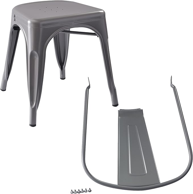 Amazon Basics Metal Dining Chairs, Easy to Assemble, Indoor/Outdoor, Stackable, 330-Pound Capacity, Dark Gray, 4-Pack, 20.1 x 17.1 x 33.5 inches