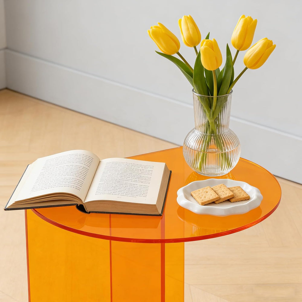 Acrylic Side Table, Modern Semicircle Clear End Table for Living Room Bedroom...