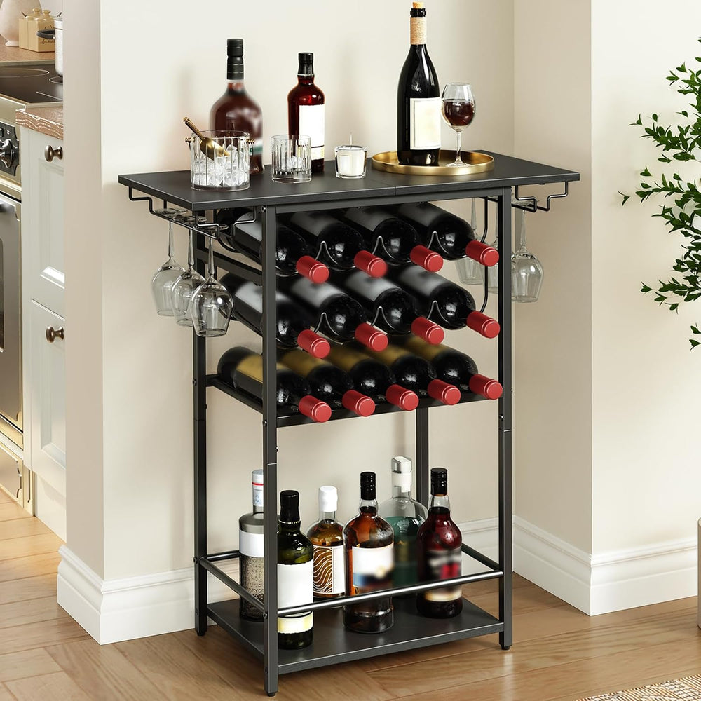 HOOBRO 5-Tier Wine Rack with Glass Holder, Wine Storage Freestanding Floor, V...