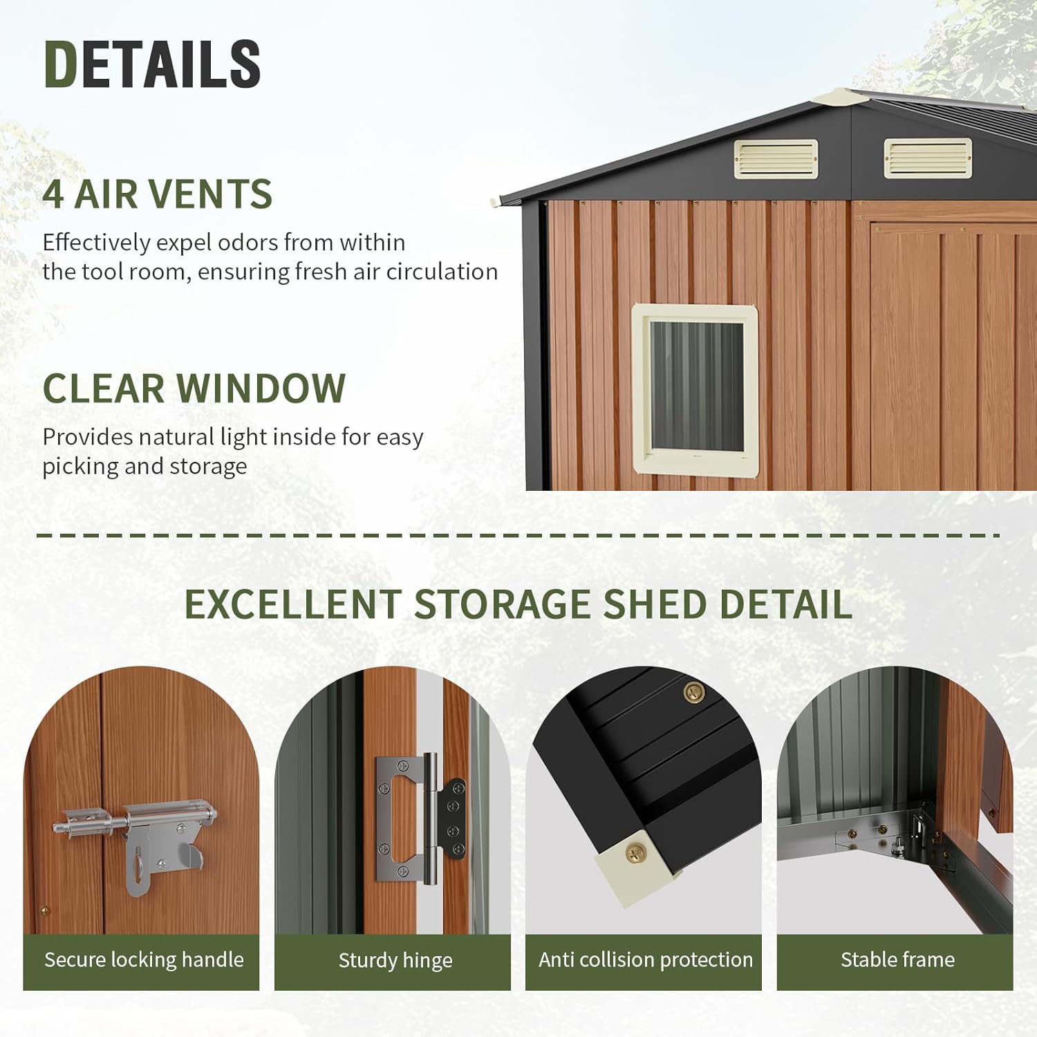6x4 Ft Outdoor Metal Shed, Storage Garden Shed with Triple Lockable Doors & Vent, Multi-Used Shed for Backyard, Patio, Lawn and Tool & Bicycle Storage