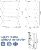 APEXCHASER Oversize Clothes Drying Rack, 3-Tier Drying Rack Clothing, Expandable Metal Laundry Drying Rack, Air Drying Rack, Clothes Rack, No install, 24lb Capacity, 14.9" D x 29.3" W x 39.3" H, White