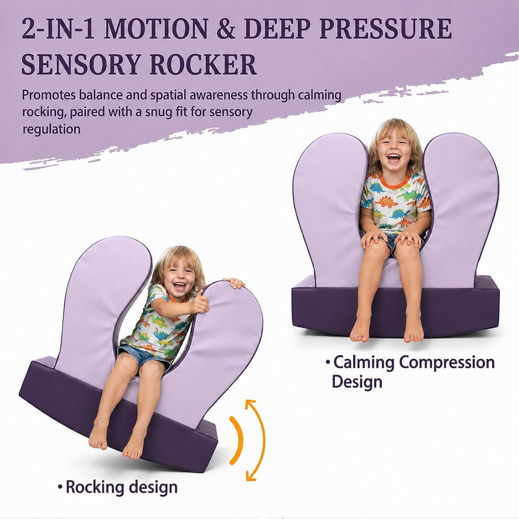 Sensory Chair for Kids, Squeeze & Rock, PU, Emotional Regulation & Focus | Calming Compression Rocker for Autism ADHD, Supportive High-Density Foam, Fit for Reading Corner, Playroom, Therapy Room