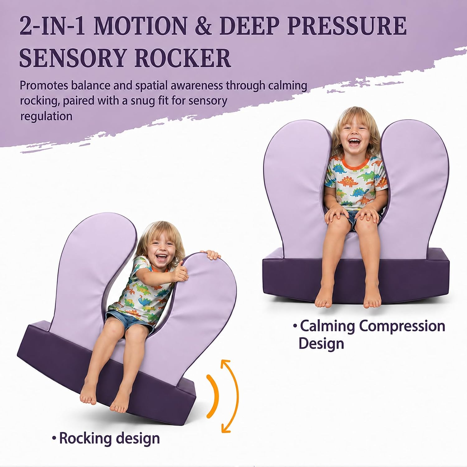 Sensory Chair for Kids, Squeeze & Rock, PU, Emotional Regulation & Focus | Calming Compression Rocker for Autism ADHD, Supportive High-Density Foam, Fit for Reading Corner, Playroom, Therapy Room