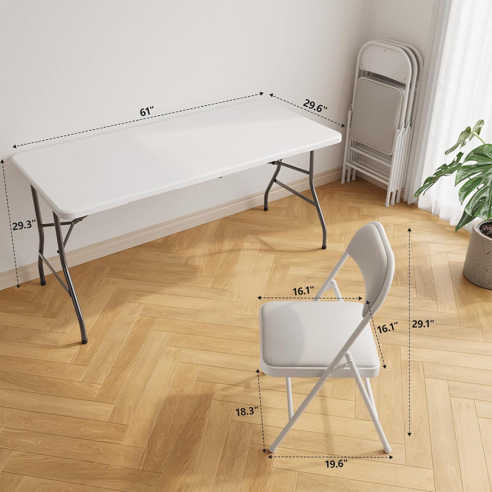 Folding Table and Chairs, 5ft Folding Table with Adjustable Height& PU Le...