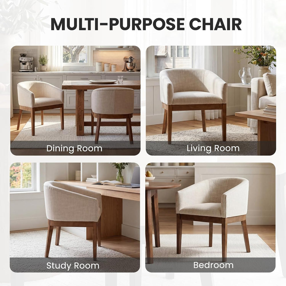 RIVOVA Barrel Dining Chairs Set of 6, Upholstered Kitchen Chairs, Beige