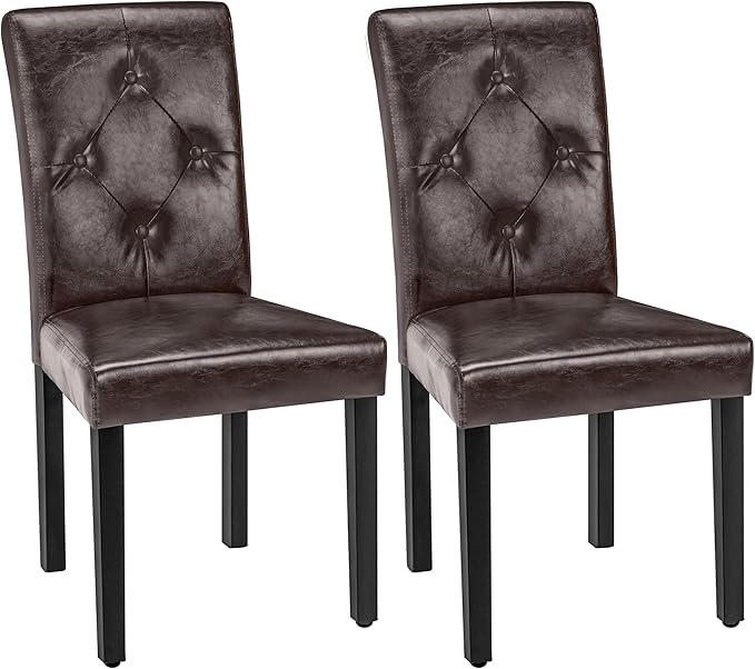 VECELO Upholstered Dining Chairs Set of 2, Modern PU Leather and Solid Wood Legs & High Back for Kitchen/Living Room- Coffee