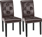 VECELO Upholstered Dining Chairs Set of 2, Modern PU Leather and Solid Wood Legs & High Back for Kitchen/Living Room- Coffee