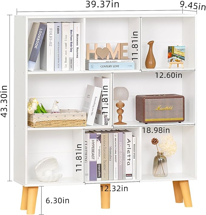 YAHARBO 8 Cube White Bookshelf,3 Tier Book Shelf with Legs,Modern Minimalist ...