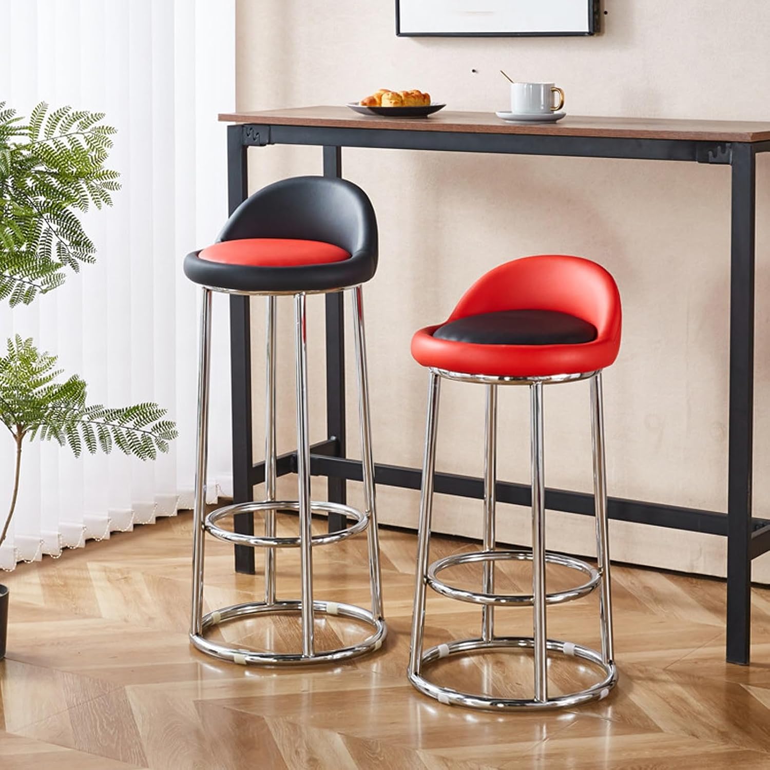 Counter Height Bar Chairs, Office Desk Guest Chair, Mid-Century Modern Counter Stools, Sturdy Metal Legs, Low Back Computer Chair(White,High 80CM)