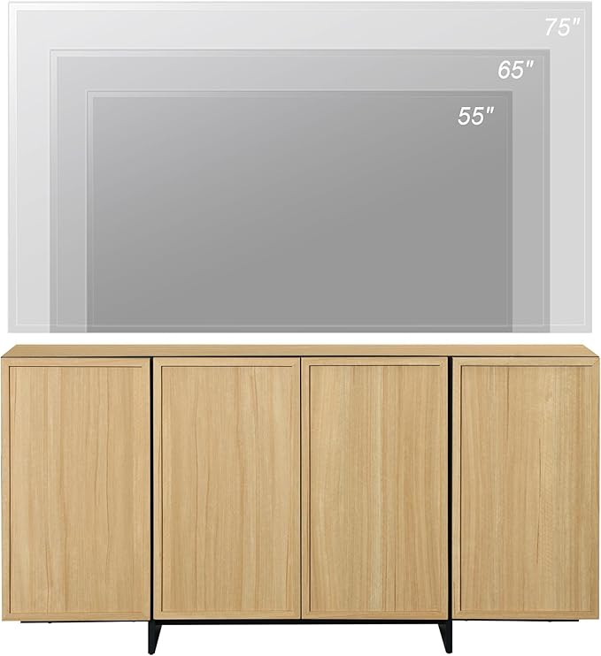 WAMPAT Modern TV Stand for TVs Up to 75", Wooden Entertainment Center TV Console with 4 Door Closed Storage and T-Shaped Wood Legs, Media Console Cabinet for Living Room, Bedroom, Oak