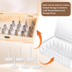 Piping Tip Organizer, Equipped with 200 Pcs of Cake Flower Nails, Holds 60 Piping Tips, Cake Decorating Tools, Baking Tools, Cake Decorating Tips Storage Box Made with Wood, Piping Tip Sold Separately