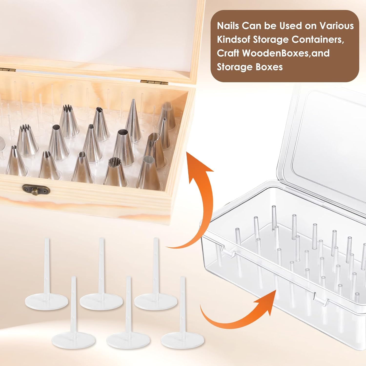Piping Tip Organizer, Equipped with 200 Pcs of Cake Flower Nails, Holds 60 Piping Tips, Cake Decorating Tools, Baking Tools, Cake Decorating Tips Storage Box Made with Wood, Piping Tip Sold Separately