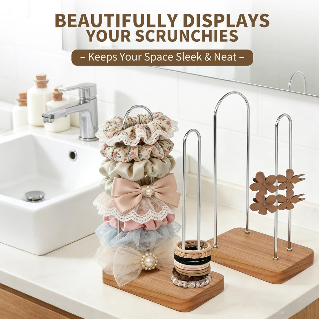 2PCS Hair Tie Holder Organizer, Scrunchie Holder Stand for Women Girls, Hair Accessories Storage Organizer, Scrunchie Organizer for Vanity Countertop and Bathroom (Natural)