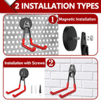 3-H Heavy Duty Magnet Garage Hooks 4 Pack, Extra Large Strong Magnetic Hooks for Hanging Cordless Power Drill, Utility Magnetic Tool Holder for Metal Cabinet, Steel Pegboard, Toolbox, Garage(Red)