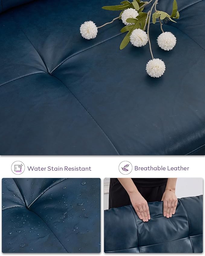 TYBOATLE 3 Seat L Shaped Leather Sectional Couches for Living Room, Faux Leather Couch w/USB & Type-C Charging Port, Small Sectional Sofa w/Deep-Seat Chaise (Blue)
