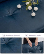 TYBOATLE 3 Seat L Shaped Leather Sectional Couches for Living Room, Faux Leather Couch w/USB & Type-C Charging Port, Small Sectional Sofa w/Deep-Seat Chaise (Blue)