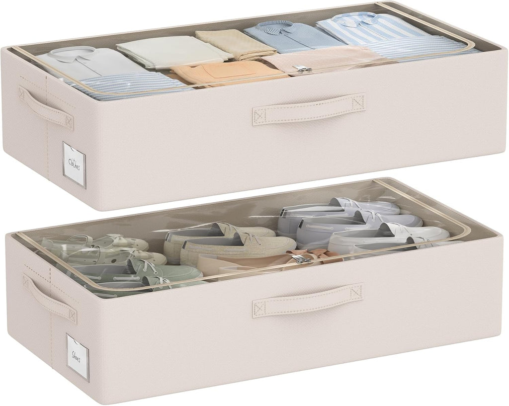 Under Bed Storage Bins Frame Storage Box Oxford Fabric Sturdy Underbed Container Foldable Stackable Large Capacity Clothes Organizer