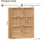 LEYAOYAO 7 Cube Bookshelf with Base,3 Tier Mid-Century Modern Natural Bookcase,Standing Wide Bookshelves Storage Organizer Shelf,Rustic Wood Display Cabinet Book Shelves for Bedroom,Living Room,Office
