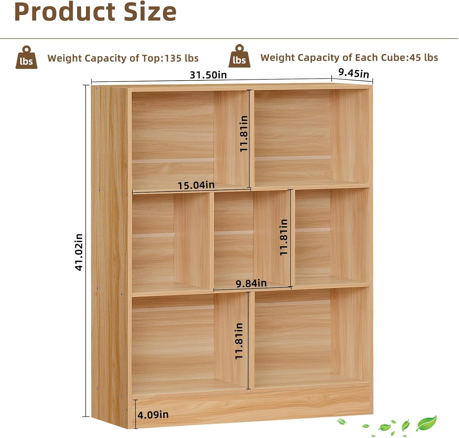 LEYAOYAO 7 Cube Bookshelf with Base,3 Tier Mid-Century Modern Natural Bookcase,Standing Wide Bookshelves Storage Organizer Shelf,Rustic Wood Display Cabinet Book Shelves for Bedroom,Living Room,Office