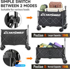 EchoSmile Collapsible Foldable Extended Wagon with 500lbs Weight Capacity, 300L Folding Utility Wagon Cart with Big All-Terrain Wheels for Beach,Sport,Gargen&Grocery,Black