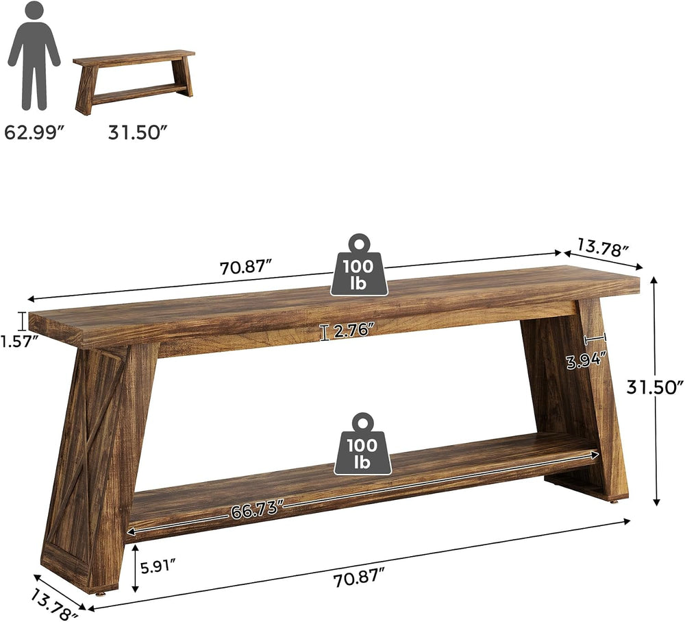 70.9" Extra Long Entryway Table, Farmhouse Wood Console Table with Stora...