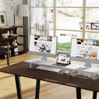 Large Dual Monitor Stand Riser 43.3IN，White Home Office Storage For Desk Accessories，Solid Wod Desk With Adjustable Legs For computer/PC/Laptop/Printer/Container/dressing table