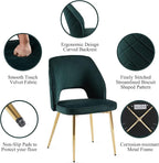 NORDICANA Modern Dining Chair Set of 2, Forest Green Velvet Fabric Upholstered Accent Chairs with Golden Metal Legs, Round Back Side Chairs for Kitchen Living Room Bedroom