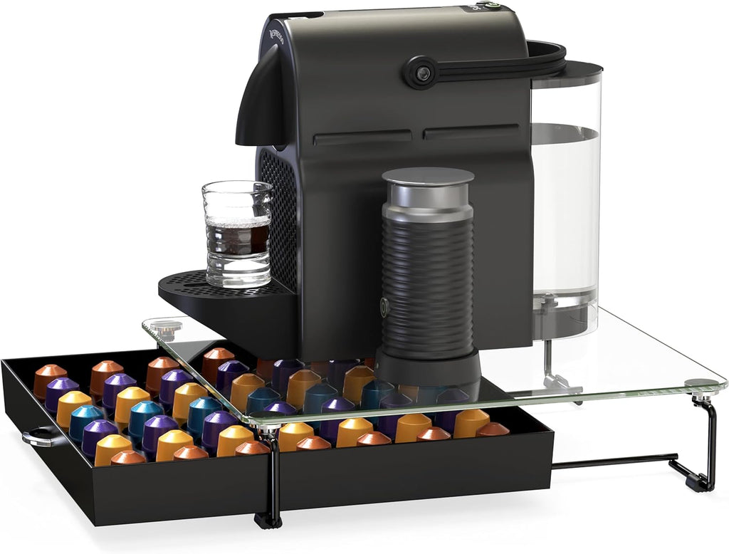 Deco Brothers Crystal Tempered Glass OriginalLine Pod Holder Drawer, 49 Capsule Organizer, Black