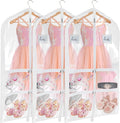 Univivi Clear PVC Dance Costume Bags (3 Pack) Garment Bag 40 Inch for Dance Competitions, with 4 Medium Clear Zipper Pockets and 1 Large Back Zippered Pocket [Upgraded Version] | Breathable Fabric, PVC Window, 4 Clear and 1 Back Zip Pocket, Upgraded