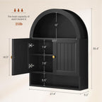 Arched Bathroom Wall Cabinet, 27.4 x 36.4'' Over The Toilet Cabinet with Grille Door, Adjustable Shelf, Wall Mounted Cabinets for Bathroom Laundry Room Kitchen (Black, 36IN)