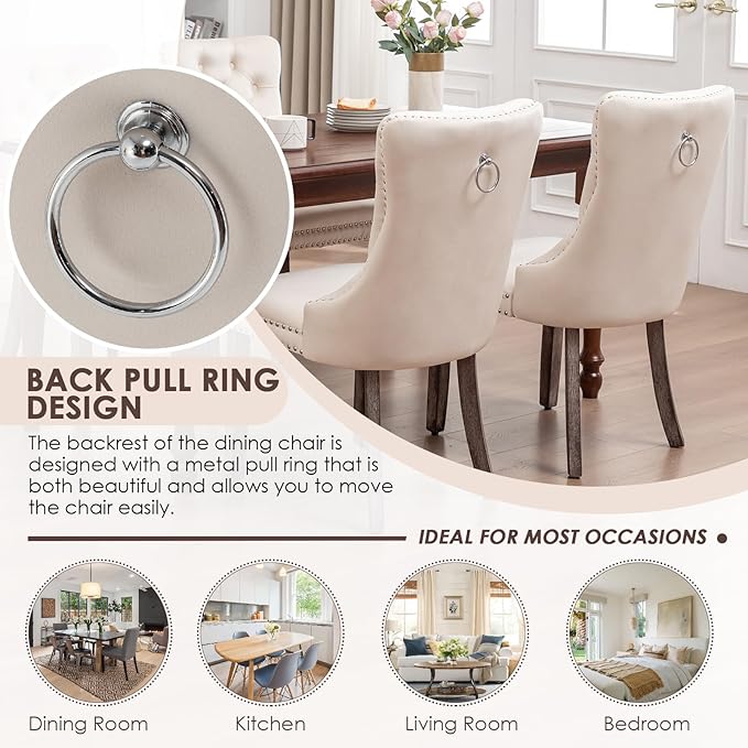 Kiztir Velvet Dining Chair Set of 2, Modern Kitchen Chairs with Nailhead Trim...